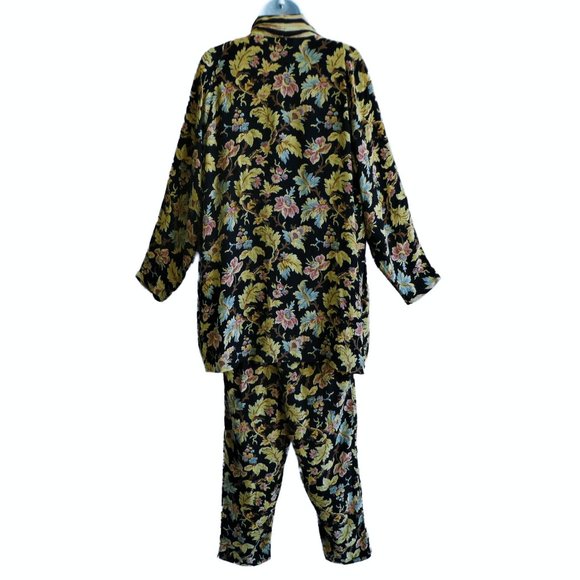 Vintage 3pc Pant Suit Set Fall Leaf Design Pockets Striped Waterfall Jacket - Picture 3 of 13
